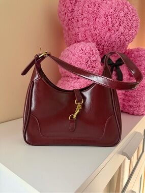 Women's Burgundy Leather Shoulder Bag with Gold Hardware